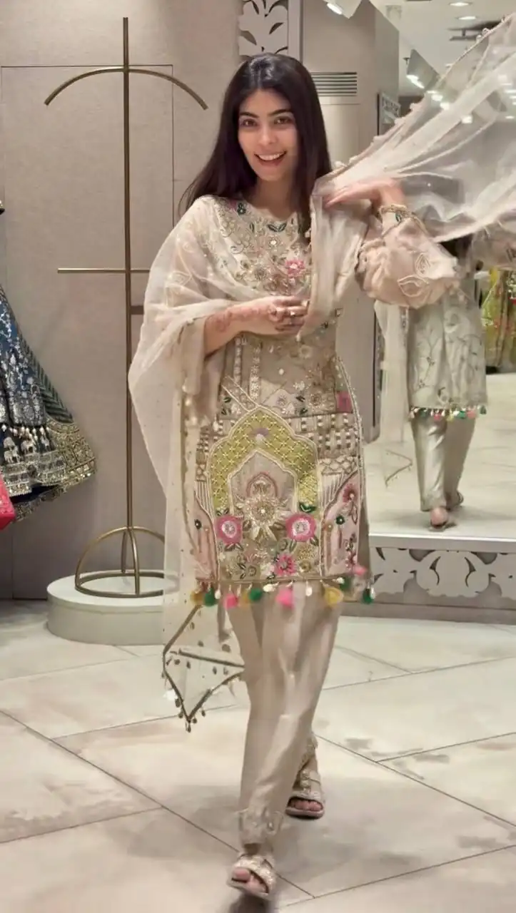 BT 5010 Cream in Faux Georgette Mirror Work & Embroidery Work Salwar Suit . Exclusive Offer ₹2099. Delivery 4-6 Working Days. Shop now. | Casual Suits, Jump Suits, Tops & Bottoms, Track Suits, Trendy Wear, Creative suits, Designer Suits, Palazzo Suits, Party Wear Suits, Patiala Suits, Salwar suit, Straight Suits