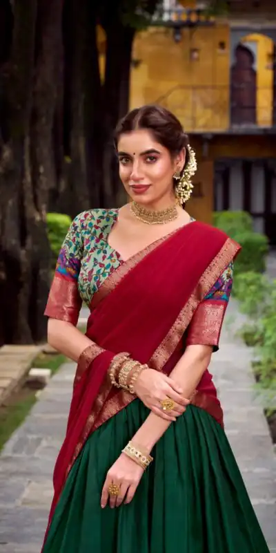 LNB 1244 Green in Aastha Silk Lace Work & Zari Work Lehenga Choli. Grab it for ₹1349. Delivery 4-6 Working Days. Shop now. | Bollywood Lehenga, Creative Lehenga, Designer Lehenga, Embroidered Lehenga, Lehenga, Party Wear Lehenga