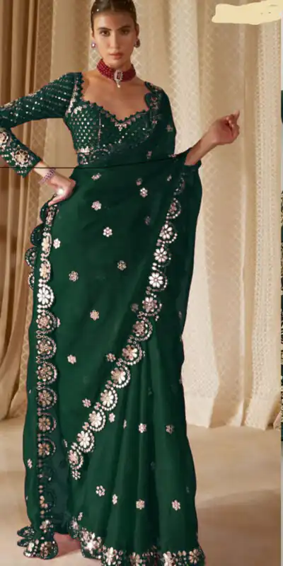 DF 3457 Green Color Georgette Sequence Original Mirror Work Saree Casual, Wedding, Festive, Events . Expected Delivery  4-6 Working Days @2099/- only                                                                                | Creative Sarees, Embroidered Sarees, Bollywood Sarees, Designer Sarees, Ethnic Saree, Modern Digital sarees, Party Wear Sarees, Sarees