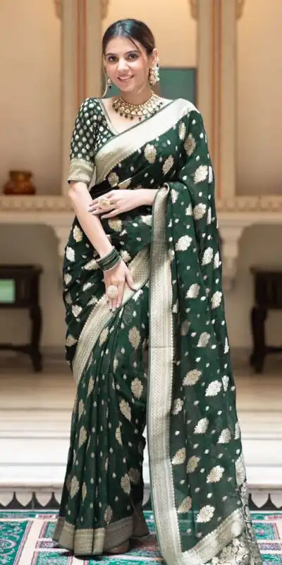 Green Soft Lichi Silk Jacquard Work Saree