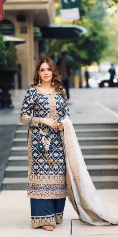 SRK 5310 Navy Blue Faux Georgette Salwar Suit Perfect for Wedding, Party, Baisakhi, Pooja, Reception – . Best Price ₹2149. Delivery 4-6 Working Da | Bollywood Lehenga, Creative Lehenga, Designer Lehenga, Embroidered Lehenga, Lehenga, Party Wear Lehenga