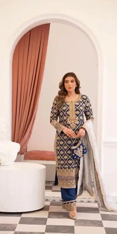 SRK 5310 Navy Blue Faux Georgette Salwar Suit Perfect for Wedding, Party, Baisakhi, Pooja, Reception – . Best Price ₹2149. Delivery 4-6 Working Da | Bollywood Lehenga, Creative Lehenga, Designer Lehenga, Embroidered Lehenga, Lehenga, Party Wear Lehenga