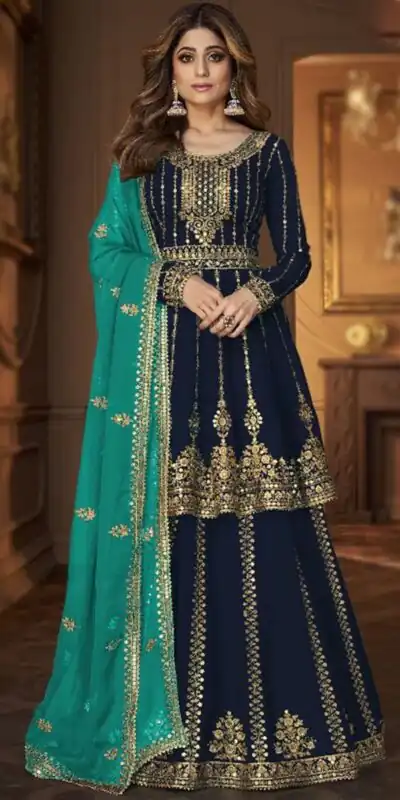 DS A 9125 Navy Blue Faux Georgette Salwar Suit with Embroidery Work. Special Price ₹2599. Delivery 4-6 Working Days. Shop now. | Casual Suits, Jump Suits, Tops & Bottoms, Track Suits, Trendy Wear, Creative suits, Designer Suits, Palazzo Suits, Party Wear Suits, Patiala Suits, Salwar suit, Straight Suits