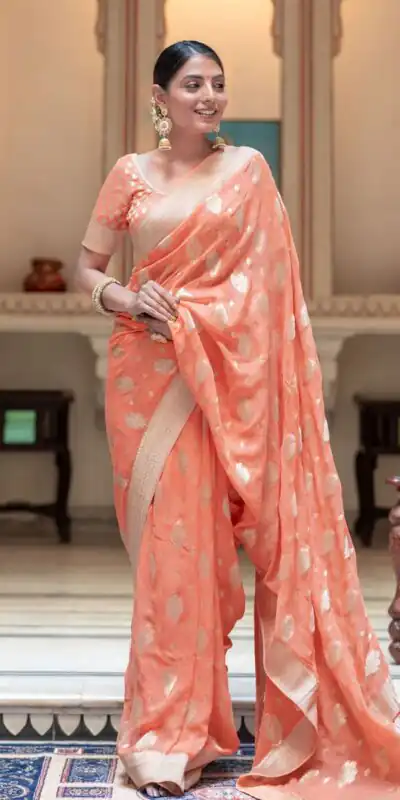 Peach Soft Lichi Silk Jacquard Work Saree