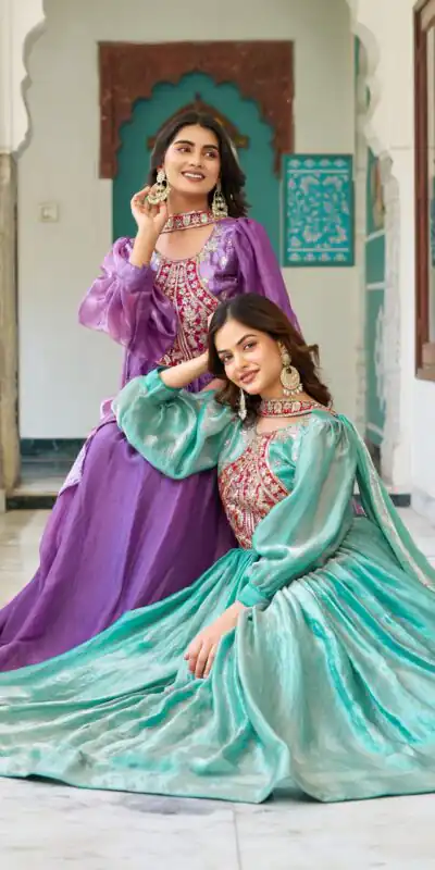 Ram 146 Pista Fendy Silk Gown With Embroidery Work. Special Price ₹2049. Wedding, Party, Festive, Events, Delivery 4-6 Working Days. Shop now. | Bollywood Gowns, Creative Gowns, Designer Gowns, Embroidered Gowns, Gowns, Party Wear Gowns