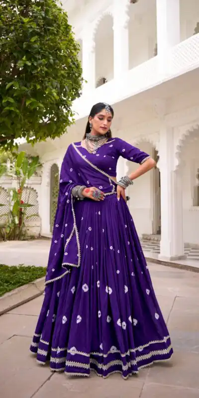 LNB 1663 Purple Color Pure Chander Bandhej Print With Lace Touch Up Lehenga Choli Wedding, Party, Festive, Events Etc. Delivery 4-6 Working Days Rs 1899 | Bollywood Lehenga, Creative Lehenga, Designer Lehenga, Embroidered Lehenga, Lehenga, Party Wear Lehenga