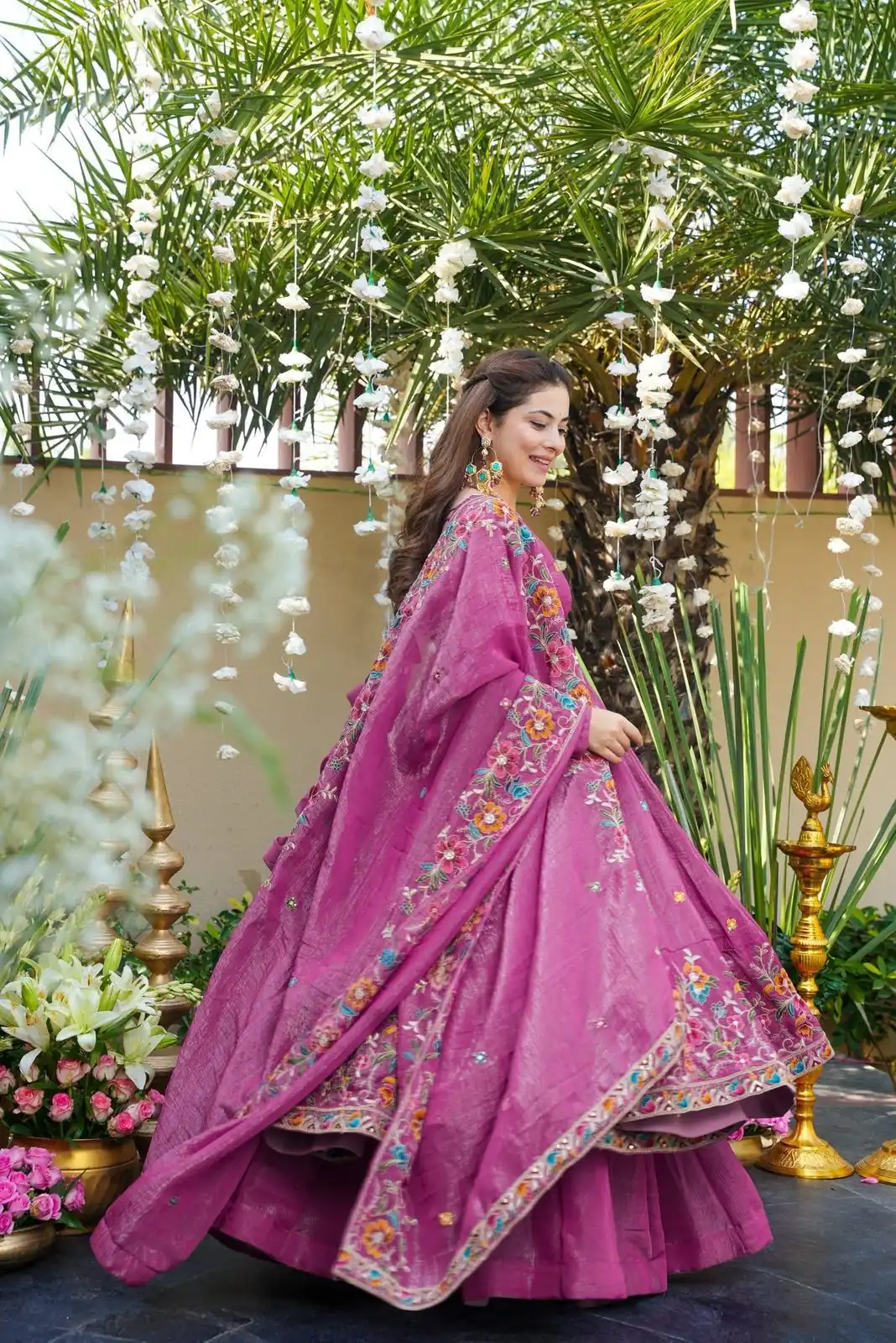 NSR 880 Purple Crunchy Silk Gown with Embroidery Work. Wedding, Party, Festive, Events Grab it for ₹2249. Delivery 4-6 Working Days. Shop now. | Bollywood Gowns, Creative Gowns, Designer Gowns, Embroidered Gowns, Gowns, Party Wear Gowns