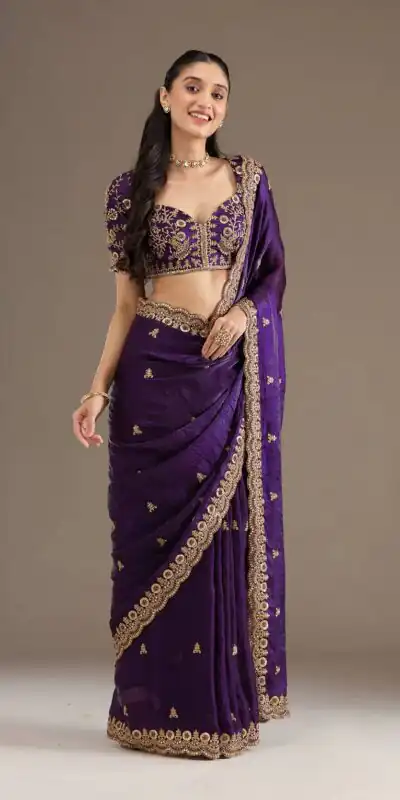 BT 434 Purple Fandy Sattin Silk Saree with Zari Work. Wedding, Party, Festive, Events, Best Price ₹2049. Delivery 4-6 Working Days. Shop now. | Creative Sarees, Embroidered Sarees, Bollywood Sarees, Designer Sarees, Ethnic Saree, Modern Digital sarees, Party Wear Sarees, Sarees