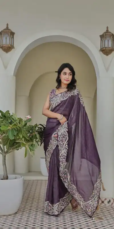 Ram 010 Purple Color Silver Crunchy Saree with Embroidery Work. Special Price ₹2149. Delivery 4-6 Working Days. Shop now. | Creative Sarees, Embroidered Sarees, Bollywood Sarees, Designer Sarees, Ethnic Saree, Modern Digital sarees, Party Wear Sarees, Sarees