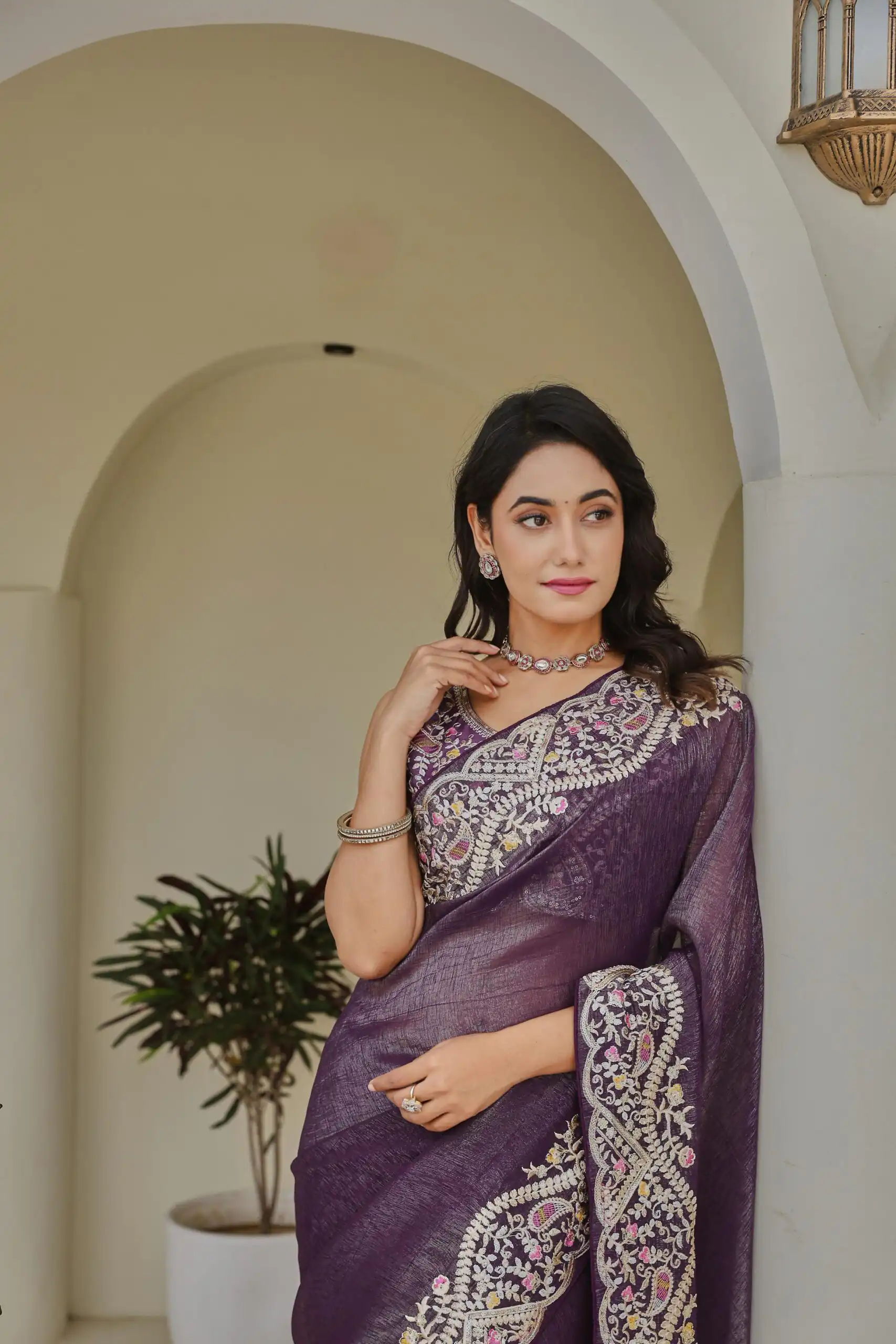 Ram 010 Purple Color Silver Crunchy Saree with Embroidery Work. Special Price ₹2149. Delivery 4-6 Working Days. Shop now. | Creative Sarees, Embroidered Sarees, Bollywood Sarees, Designer Sarees, Ethnic Saree, Modern Digital sarees, Party Wear Sarees, Sarees