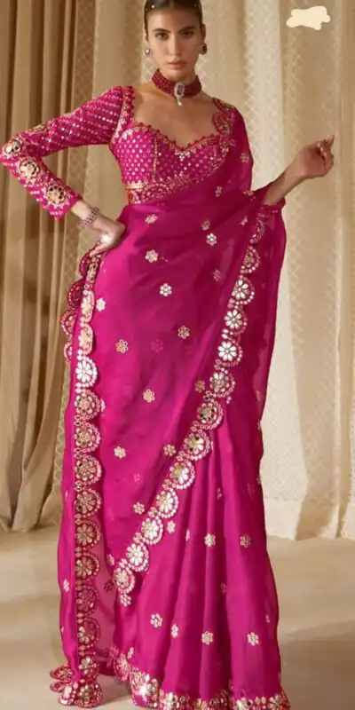 DF 3457 Rani Pink Color Georgette Sequence Original Mirror Work Saree Casual, Wedding, Festive, Events . Expected Delivery  4-6 Working Days @2099/- only                                                                                | Creative Sarees, Embroidered Sarees, Bollywood Sarees, Designer Sarees, Ethnic Saree, Modern Digital sarees, Party Wear Sarees, Sarees