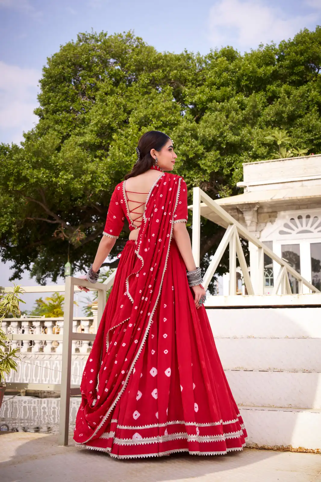 LNB 1663 Red Color Pure Chander Bandhej Print With Lace Touch Up Lehenga Choli Wedding, Party, Festive, Events Etc. Delivery 4-6 Working Days Rs 1899 | Bollywood Lehenga, Creative Lehenga, Designer Lehenga, Embroidered Lehenga, Lehenga, Party Wear Lehenga