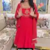 LG 2022 Red Georgette Salwar Suit with Lace Work & Embroidery Work. Exclusive Offer ₹1899. Delivery 4-6 Working Days. Shop now. | Casual Suits, Jump Suits, Tops & Bottoms, Track Suits, Trendy Wear, Creative suits, Designer Suits, Palazzo Suits, Party Wear Suits, Patiala Suits, Salwar suit, Straight Suits