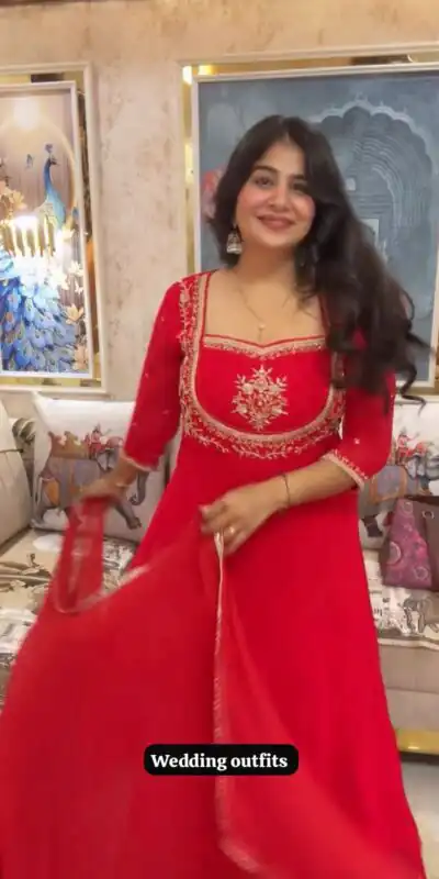 LG 2022 Red Georgette Salwar Suit with Lace Work & Embroidery Work. Exclusive Offer ₹1899. Delivery 4-6 Working Days. Shop now. | Casual Suits, Jump Suits, Tops & Bottoms, Track Suits, Trendy Wear, Creative suits, Designer Suits, Palazzo Suits, Party Wear Suits, Patiala Suits, Salwar suit, Straight Suits