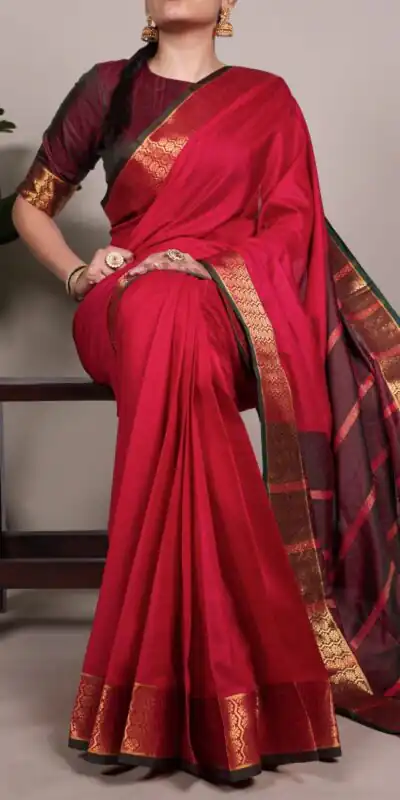 YNF 7408 Red Color Poly Cotton Saree With Zari Work. Wedding, Party, Festive, Events, Affordable Price ₹1399. Delivery 4-6 Working Days. Shop now. | Creative Sarees, Embroidered Sarees, Bollywood Sarees, Designer Sarees, Ethnic Saree, Modern Digital sarees, Party Wear Sarees, Sarees