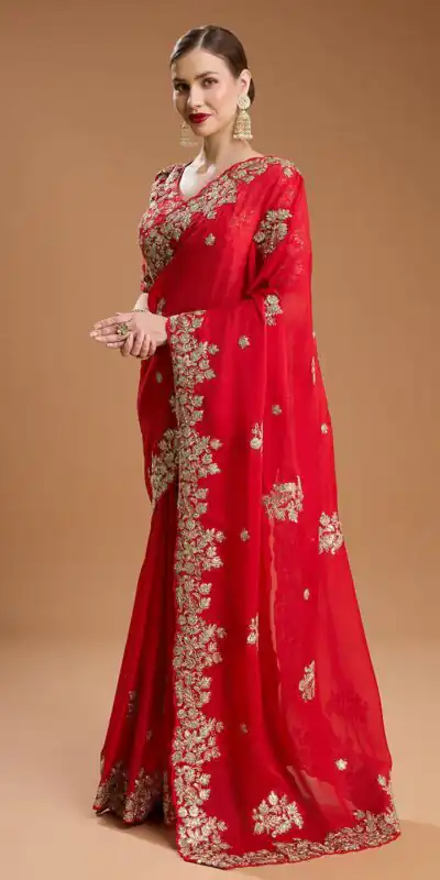 Red Rangoli Silk Sequins Embroidery Work Saree