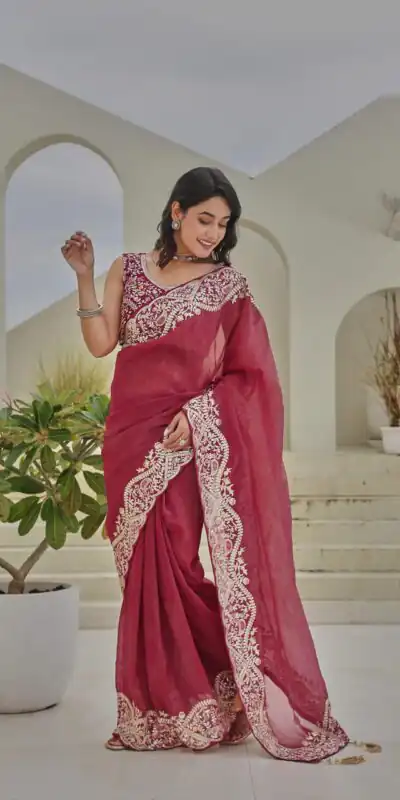 Ram 010 Red Color Silver Crunchy Saree With Embroidery Work Special Wedding, Party, Festive, Events Price ₹2149. Delivery 4-6 Working Days. Shop now. | Creative Sarees, Embroidered Sarees, Bollywood Sarees, Designer Sarees, Ethnic Saree, Modern Digital sarees, Party Wear Sarees, Sarees