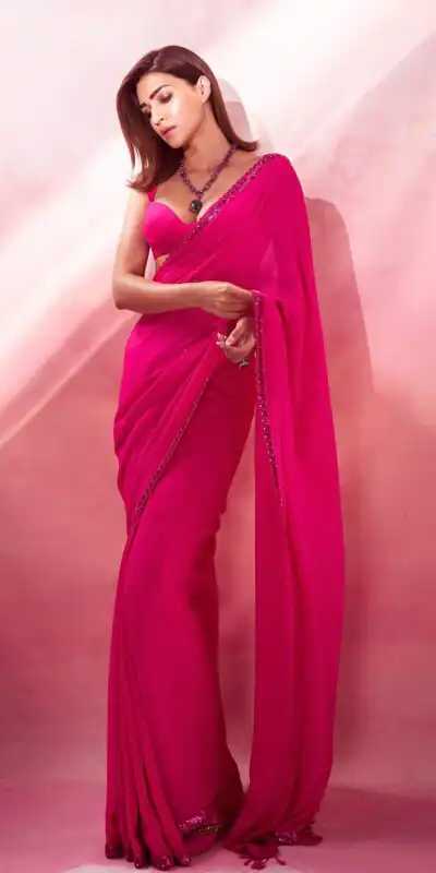 Pink Georgette Embroidery Dual Sequence Saree