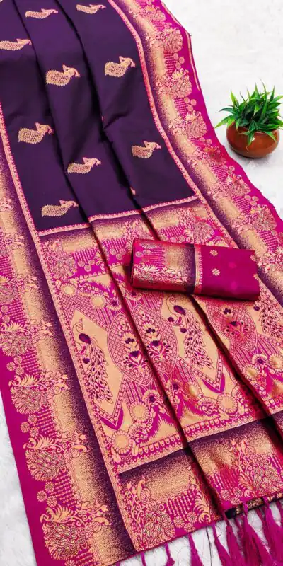Wine Paithani Silk Zari Lace Work Saree