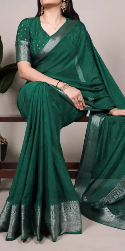 Green Chinon Zari Weaving Work Saree