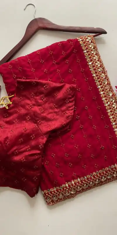 Maroon Faux Georgette Embroidery Mirror Work Saree