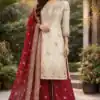 Off White Organza Silk Moti Work Salwar Suit
