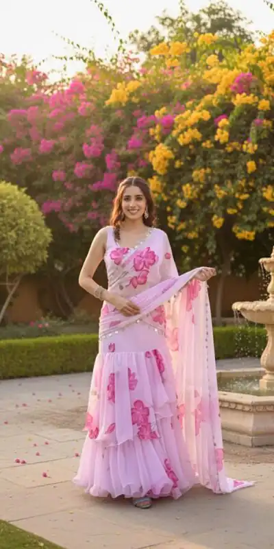 Baby Pink Premium Faux Georgette Saree BD 1805 Baby Pink with Digital Print. Now at just ₹2049. Delivery 4-6 Working Days. Shop now. | Creative Sarees, Embroidered Sarees, Bollywood Sarees, Designer Sarees, Ethnic Saree, Modern Digital sarees, Party Wear Sarees, Sarees