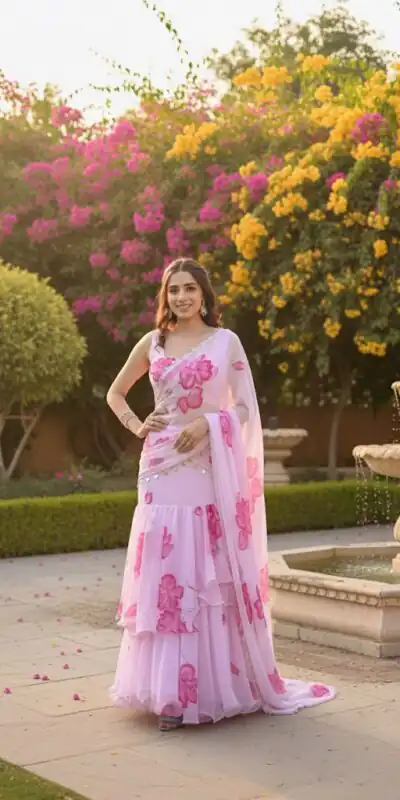 Baby Pink Premium Faux Georgette Saree BD 1805 Baby Pink with Digital Print. Now at just ₹2049. Delivery 4-6 Working Days. Shop now. | Creative Sarees, Embroidered Sarees, Bollywood Sarees, Designer Sarees, Ethnic Saree, Modern Digital sarees, Party Wear Sarees, Sarees