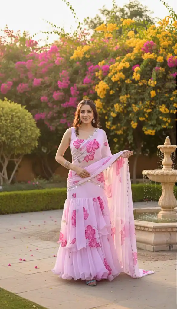 Baby Pink Premium Faux Georgette Saree BD 1805 Baby Pink with Digital Print. Now at just ₹2049. Delivery 4-6 Working Days. Shop now. | Creative Sarees, Embroidered Sarees, Bollywood Sarees, Designer Sarees, Ethnic Saree, Modern Digital sarees, Party Wear Sarees, Sarees