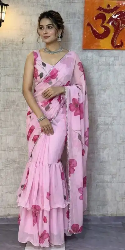 Baby Pink Premium Faux Georgette Saree BD 1805 Baby Pink with Digital Print. Now at just ₹2049. Delivery 4-6 Working Days. Shop now. | Creative Sarees, Embroidered Sarees, Bollywood Sarees, Designer Sarees, Ethnic Saree, Modern Digital sarees, Party Wear Sarees, Sarees