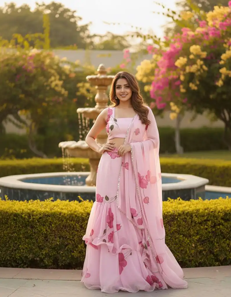 Baby Pink Premium Faux Georgette Saree BD 1805 Baby Pink with Digital Print. Now at just ₹2049. Delivery 4-6 Working Days. Shop now. | Creative Sarees, Embroidered Sarees, Bollywood Sarees, Designer Sarees, Ethnic Saree, Modern Digital sarees, Party Wear Sarees, Sarees