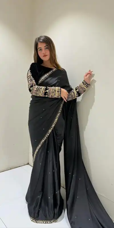 ST 403 Black in 9000 Velvet Embroidery Work & Lace Work Saree . Introductory Price ₹1999. Delivery 4-6 Working Days. Shop now. | Creative Sarees, Embroidered Sarees, Bollywood Sarees, Designer Sarees, Ethnic Saree, Modern Digital sarees, Party Wear Sarees, Sarees
