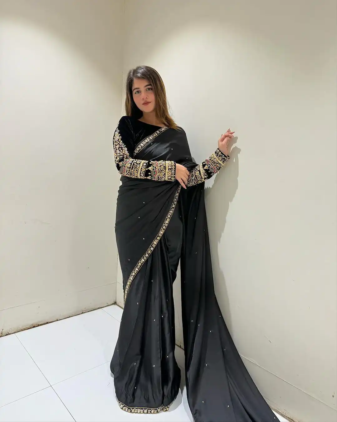 ST 403 Black in 9000 Velvet Embroidery Work & Lace Work Saree . Introductory Price ₹1999. Delivery 4-6 Working Days. Shop now. | Creative Sarees, Embroidered Sarees, Bollywood Sarees, Designer Sarees, Ethnic Saree, Modern Digital sarees, Party Wear Sarees, Sarees