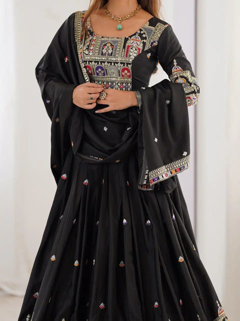MF TAJ 1003 Black in Color Chinon Silk Embroidery Work Lehenga Choli . Get it for ₹1949. Delivery 4-6 Working Days. Shop now. | Bollywood Lehenga, Creative Lehenga, Designer Lehenga, Embroidered Lehenga, Lehenga, Party Wear Lehenga