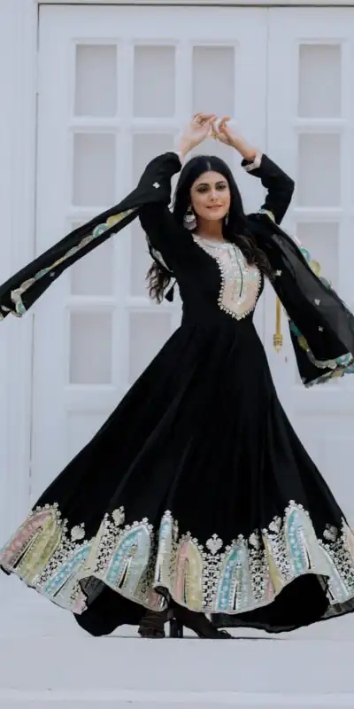 ZF 5002 Black Color Chinon Silk Salwar Suit with Embroidery Work. Festive Deal ₹2099. Delivery 4-6 Working Days. Shop now. | Casual Suits, Jump Suits, Tops & Bottoms, Track Suits, Trendy Wear, Creative suits, Designer Suits, Palazzo Suits, Party Wear Suits, Patiala Suits, Salwar suit, Straight Suits