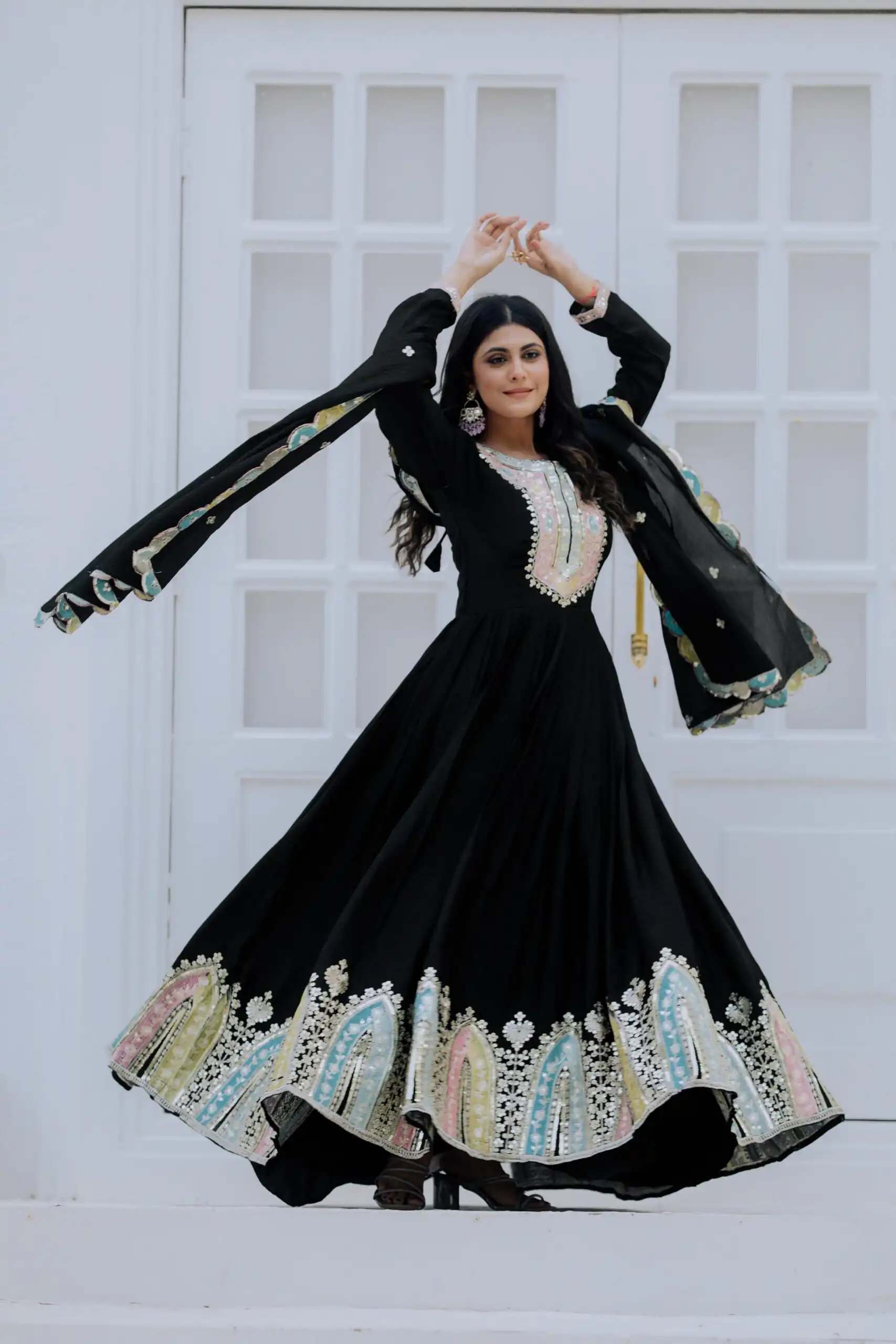 ZF 5002 Black Color Chinon Silk Salwar Suit with Embroidery Work. Festive Deal ₹2099. Delivery 4-6 Working Days. Shop now. | Casual Suits, Jump Suits, Tops & Bottoms, Track Suits, Trendy Wear, Creative suits, Designer Suits, Palazzo Suits, Party Wear Suits, Patiala Suits, Salwar suit, Straight Suits