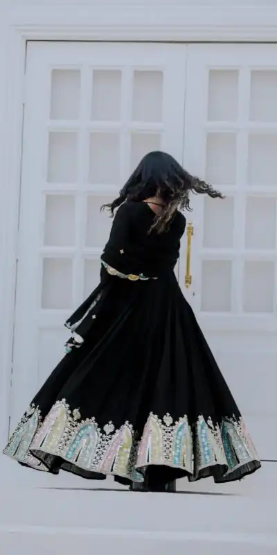 ZF 5002 Black Color Chinon Silk Salwar Suit with Embroidery Work. Festive Deal ₹2099. Delivery 4-6 Working Days. Shop now. | Casual Suits, Jump Suits, Tops & Bottoms, Track Suits, Trendy Wear, Creative suits, Designer Suits, Palazzo Suits, Party Wear Suits, Patiala Suits, Salwar suit, Straight Suits