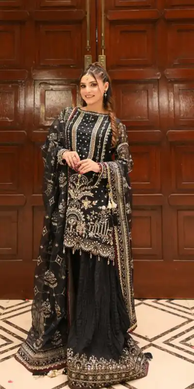 AD 213 Black Khajuri Crush Georgette Salwar Suit with Lace Work & Embroidery Work. Festive Deal ₹2649. Delivery 4-6 Working Days. Shop now. | Casual Suits, Jump Suits, Tops & Bottoms, Track Suits, Trendy Wear, Creative suits, Designer Suits, Palazzo Suits, Party Wear Suits, Patiala Suits, Salwar suit, Straight Suits
