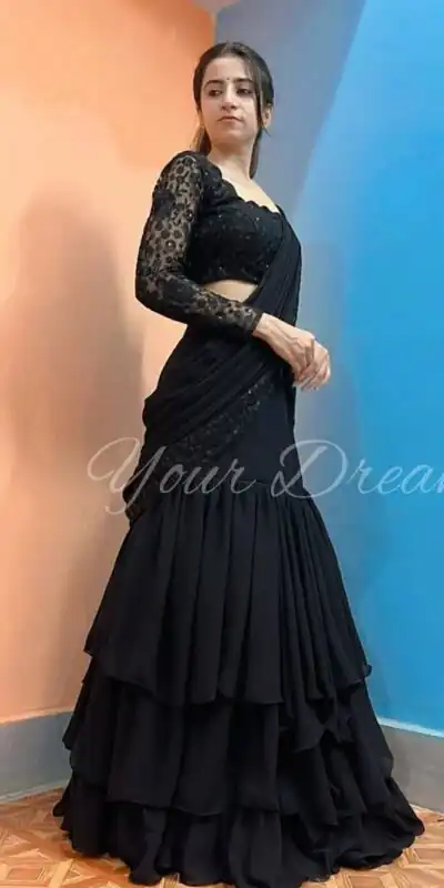 KF 1663 Black Faux Georgette Lehenga Choli with Embroidery Work & Sequins Work. Grab it for ₹2099. Delivery 4-6 Working Days. Shop now. | Bollywood Lehenga, Creative Lehenga, Designer Lehenga, Embroidered Lehenga, Lehenga, Party Wear Lehenga