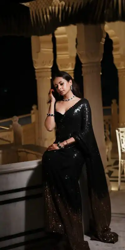 Black Georgette Embroidery Lace Work Saree