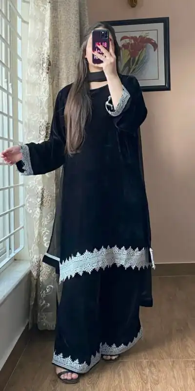 BE 419 Black Georgette Salwar Suit with Lace Work & Embroidery Work. Get it for ₹1849. Delivery 4-6 Working Days. Shop now. | Casual Suits, Jump Suits, Tops & Bottoms, Track Suits, Trendy Wear, Creative suits, Designer Suits, Palazzo Suits, Party Wear Suits, Patiala Suits, Salwar suit, Straight Suits