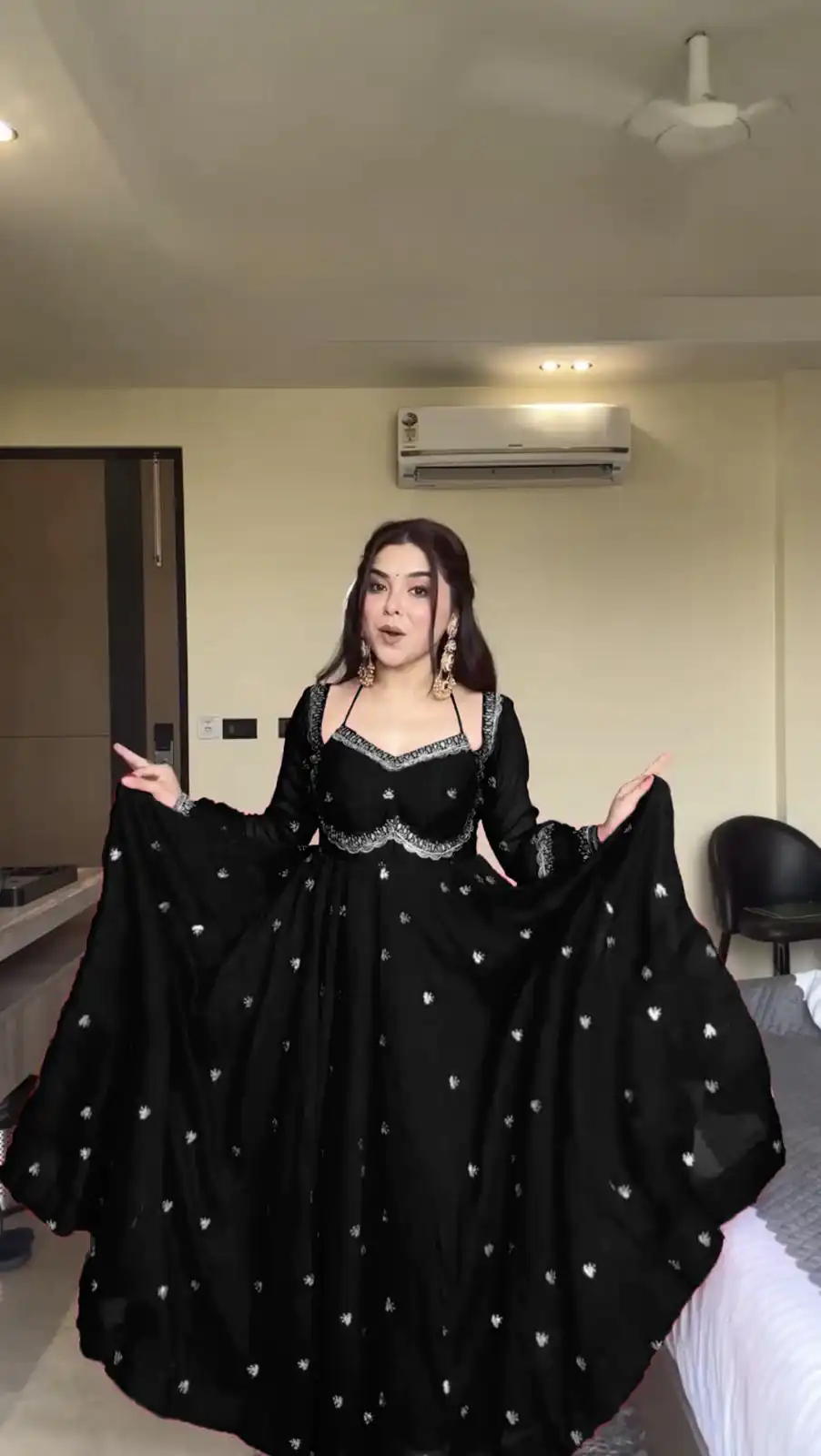 RTC 5924 Black Georgette Thread With Sequence Gown Perfect for Wedding, Party, Reception, Holi, Eid . Available at ₹1999 only. Delivery 4-6 Working Days. | Bollywood Gowns, Creative Gowns, Designer Gowns, Embroidered Gowns, Gowns, Party Wear Gowns