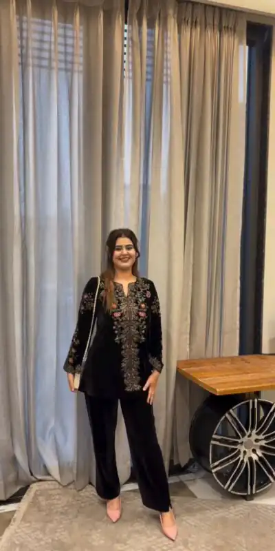 BE 426 Black Color Velvet Salwar Suit with Embroidery Work. Available at ₹1799 only. Delivery 4-6 Working Days. Shop now. | Casual Suits, Jump Suits, Tops & Bottoms, Track Suits, Trendy Wear, Creative suits, Designer Suits, Palazzo Suits, Party Wear Suits, Patiala Suits, Salwar suit, Straight Suits