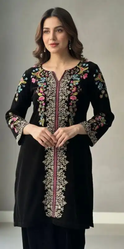 BE 426 Black Color Velvet Salwar Suit with Embroidery Work. Available at ₹1799 only. Delivery 4-6 Working Days. Shop now. | Casual Suits, Jump Suits, Tops & Bottoms, Track Suits, Trendy Wear, Creative suits, Designer Suits, Palazzo Suits, Party Wear Suits, Patiala Suits, Salwar suit, Straight Suits