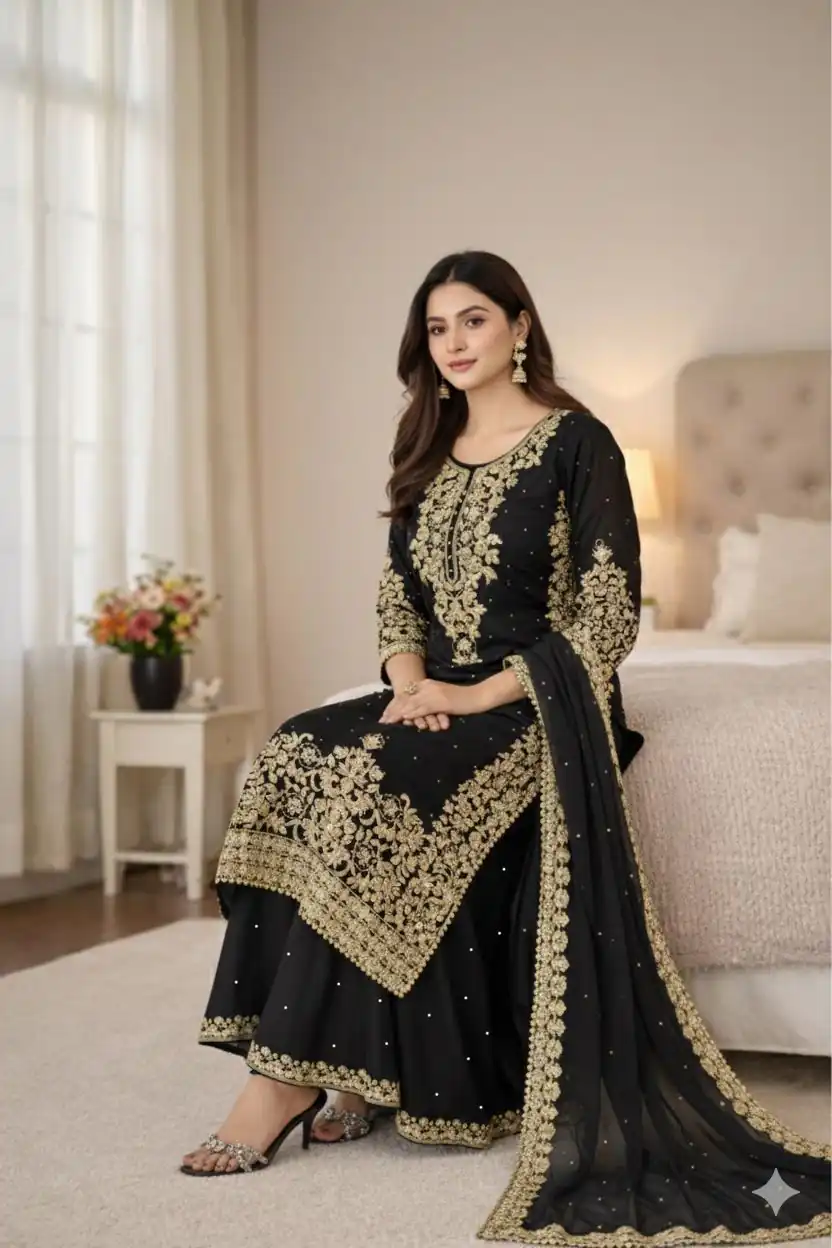 SSR 535 Black in Organza Silk Embroidery Work Salwar Suit . Available at ₹2399 only. Delivery 4-6 Working Days. Shop now. | Casual Suits, Jump Suits, Tops & Bottoms, Track Suits, Trendy Wear, Creative suits, Designer Suits, Palazzo Suits, Party Wear Suits, Patiala Suits, Salwar suit, Straight Suits
