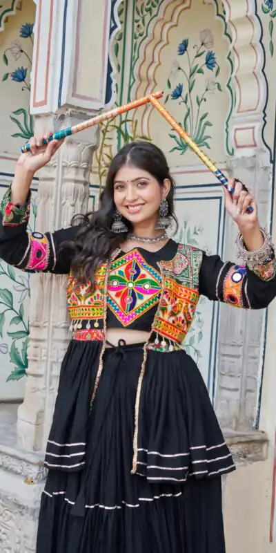 Ram 120 Black in Pure Cotton Mirror Work & Gamthi Work Lehenga Choli . Exclusive Offer ₹3049. Delivery 4-6 Working Days. Shop now. | Bollywood Lehenga, Creative Lehenga, Designer Lehenga, Embroidered Lehenga, Lehenga, Party Wear Lehenga