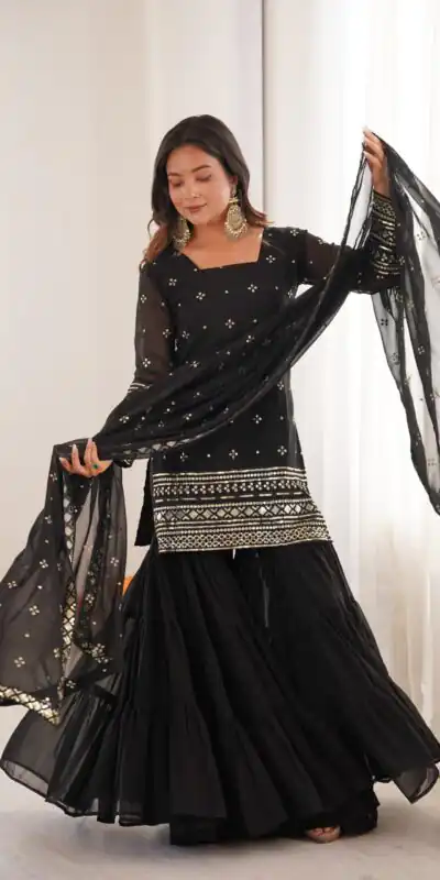 SRK 5317 Black Georgette Salwar Suit with Embroidery Work. Wedding, Party, Festive Best Price ₹2399. Delivery 4-6 Working Days. Shop now. | Casual Suits, Jump Suits, Tops & Bottoms, Track Suits, Trendy Wear, Creative suits, Designer Suits, Palazzo Suits, Party Wear Suits, Patiala Suits, Salwar suit, Straight Suits