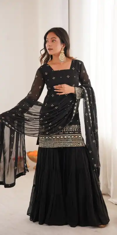 SRK 5317 Black Georgette Salwar Suit with Embroidery Work. Wedding, Party, Festive Best Price ₹2399. Delivery 4-6 Working Days. Shop now. | Casual Suits, Jump Suits, Tops & Bottoms, Track Suits, Trendy Wear, Creative suits, Designer Suits, Palazzo Suits, Party Wear Suits, Patiala Suits, Salwar suit, Straight Suits