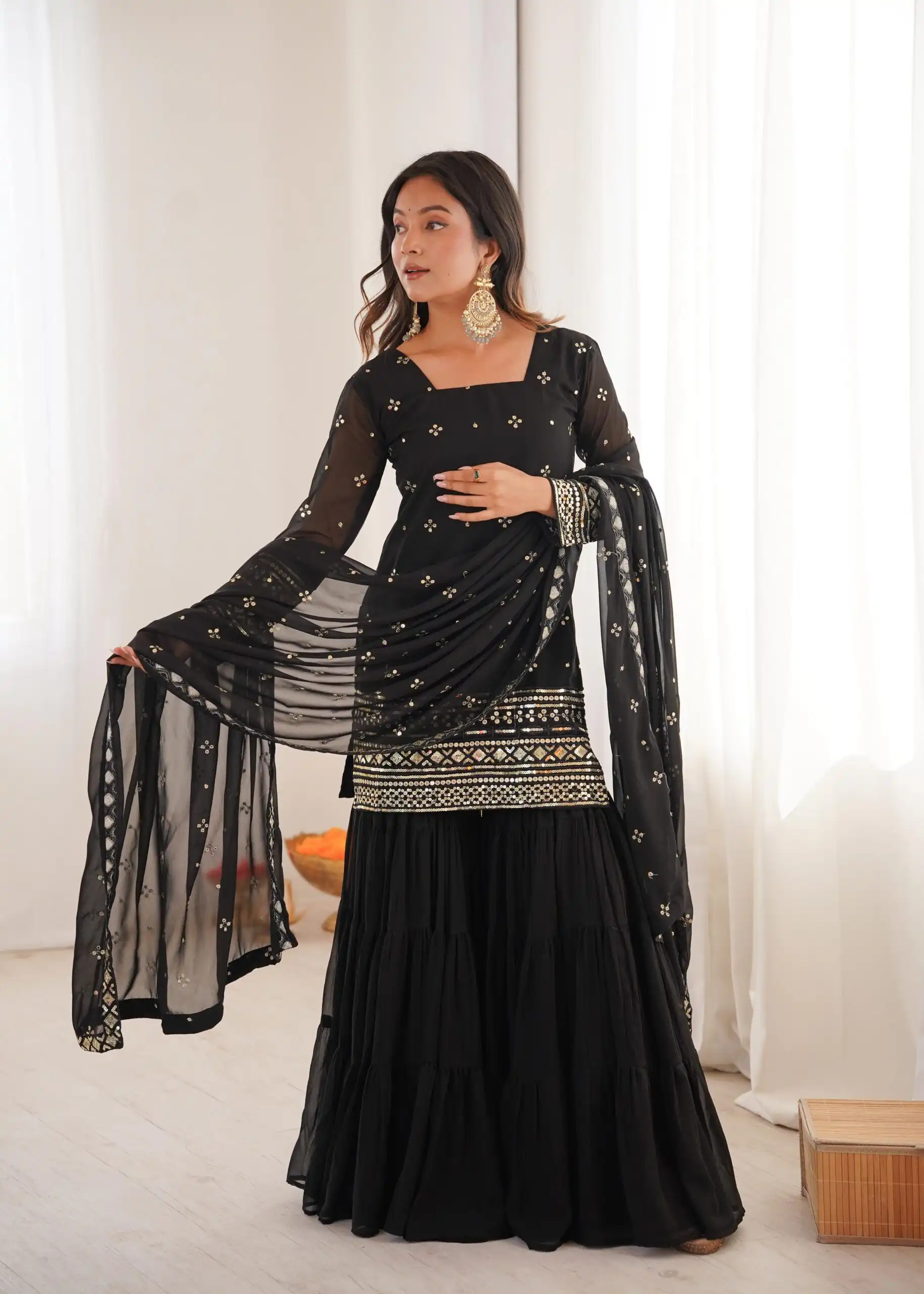 SRK 5317 Black Georgette Salwar Suit with Embroidery Work. Wedding, Party, Festive Best Price ₹2399. Delivery 4-6 Working Days. Shop now. | Casual Suits, Jump Suits, Tops & Bottoms, Track Suits, Trendy Wear, Creative suits, Designer Suits, Palazzo Suits, Party Wear Suits, Patiala Suits, Salwar suit, Straight Suits