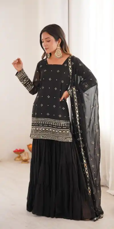 SRK 5317 Black Georgette Salwar Suit with Embroidery Work. Wedding, Party, Festive Best Price ₹2399. Delivery 4-6 Working Days. Shop now. | Casual Suits, Jump Suits, Tops & Bottoms, Track Suits, Trendy Wear, Creative suits, Designer Suits, Palazzo Suits, Party Wear Suits, Patiala Suits, Salwar suit, Straight Suits